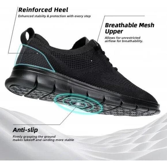 ⚡Men's 2 Black Mesh Casual Walking Business Oxfords Work Lightweight Sneakers - Picture 5 of 7